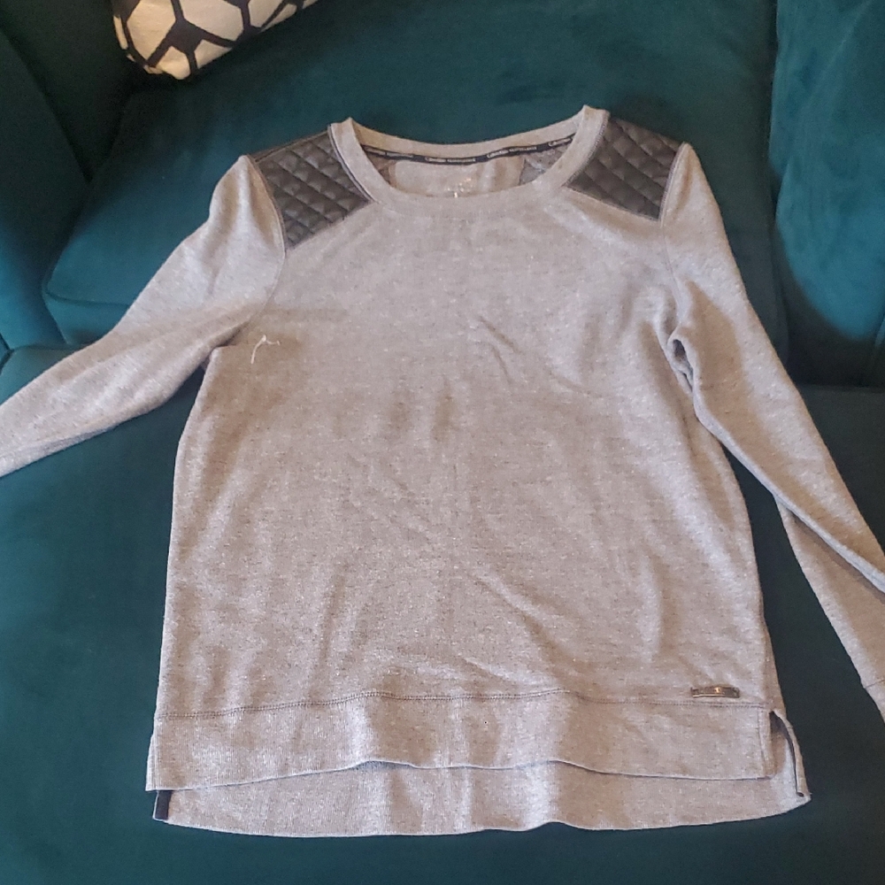 Gray Sweater with Black Faux Leather Accents